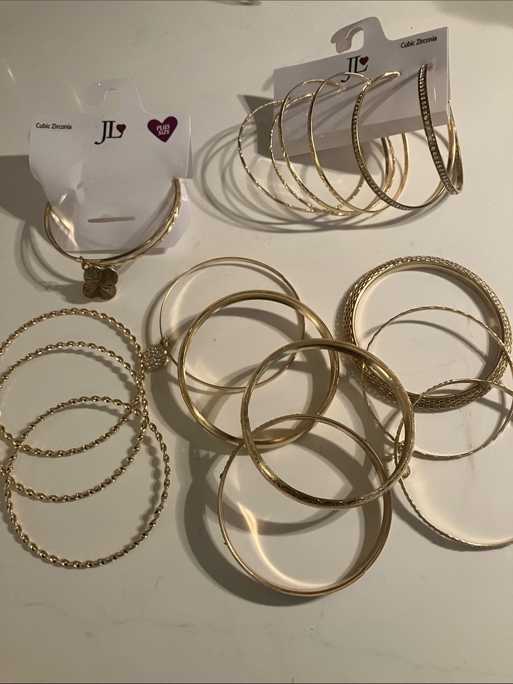 Gold Hoop & Bangle Bracelet Set -